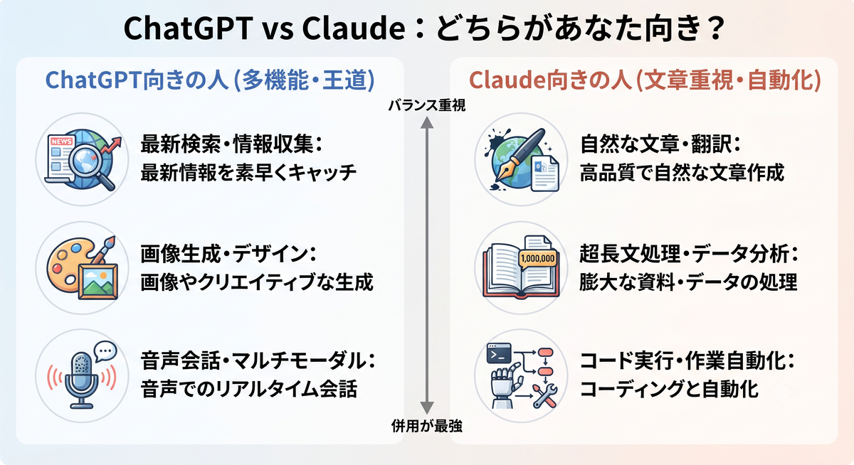 ChatGPT向きの人／Claude向きの人（タイプ別おすすめ）