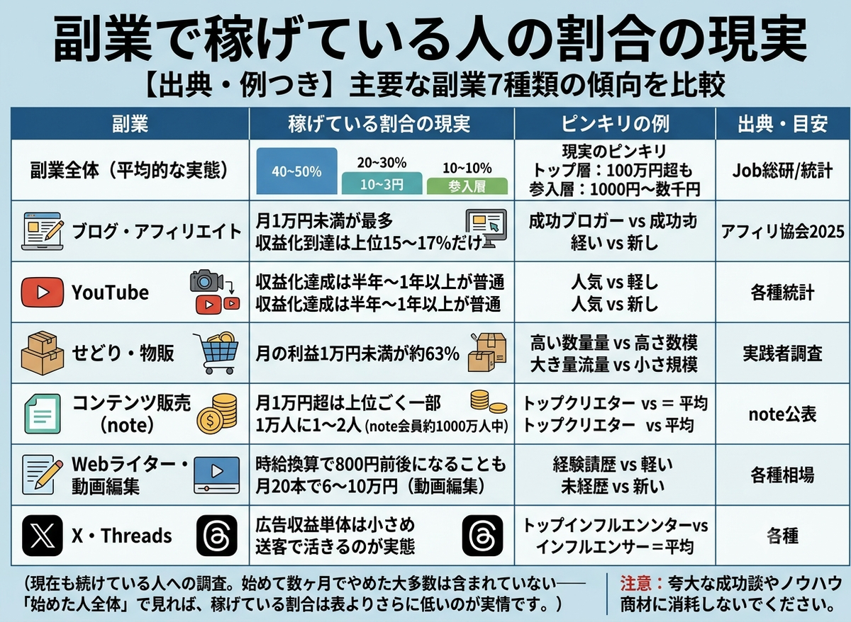 副業で稼げている人の割合の現実（ピンキリ・出典つき）